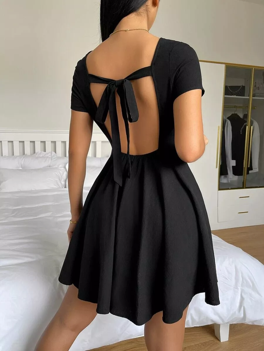 open back black dress