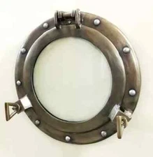 20" Large Porthole Glass, Antique Brass Finish, Nautical Wall Decor, Port Hole