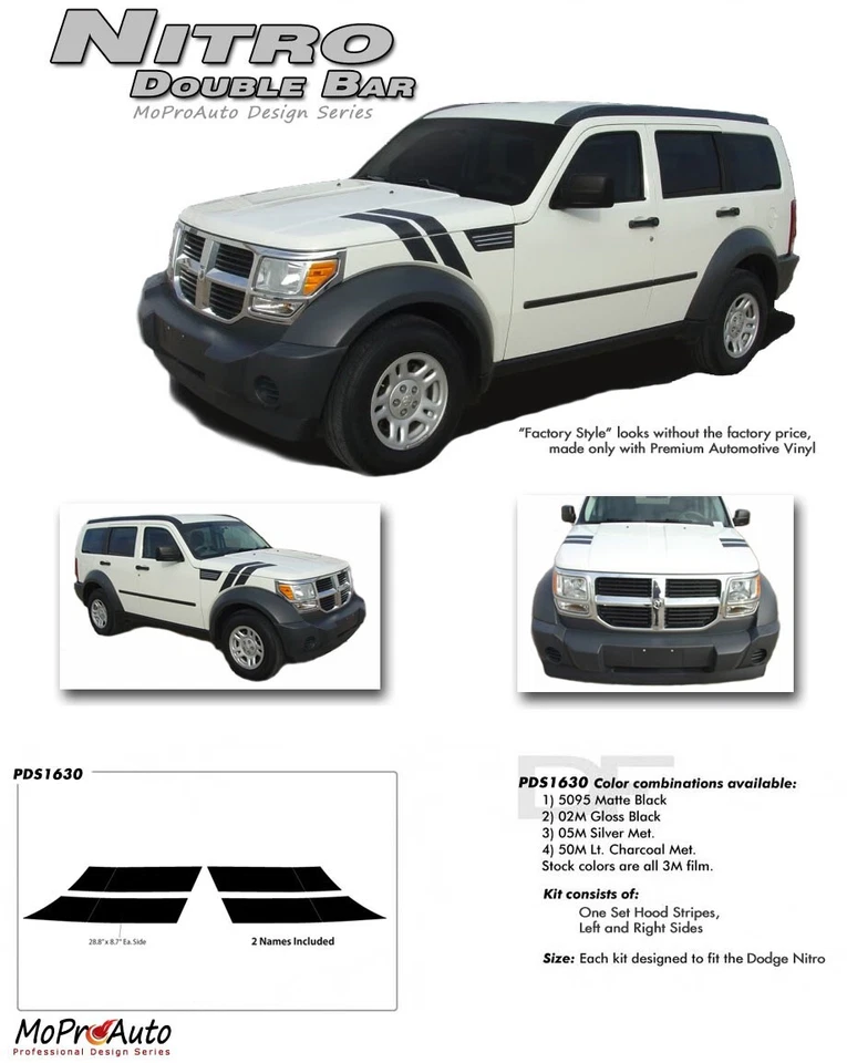 Double Bar Hash Hood Fender Graphics Decals Stripes for 2007-2011 Dodge Nitro Foto 2 de 4