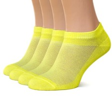 Yellow Thin Breathable Cotton Low Cut Ankle Running socks for Women Men, 4 Pack