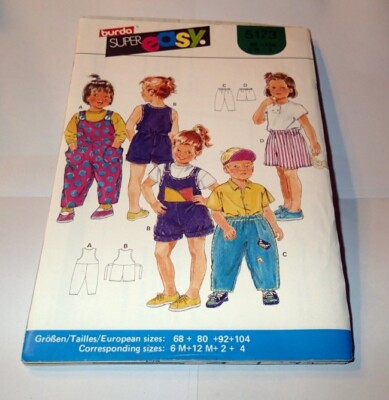 BURDA PATTERN 5173 ~ BOYS & GIRLS OVERALLS PANTS SHORTS ~ SIZES 6 MOS - 4 *UNCUT