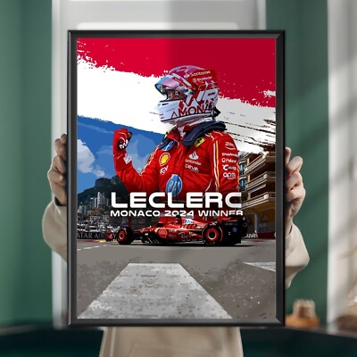 Ferrari, F1, Charles Leclerc Monaco GP 2024 Sieg, Poster, Wandbild, Druck