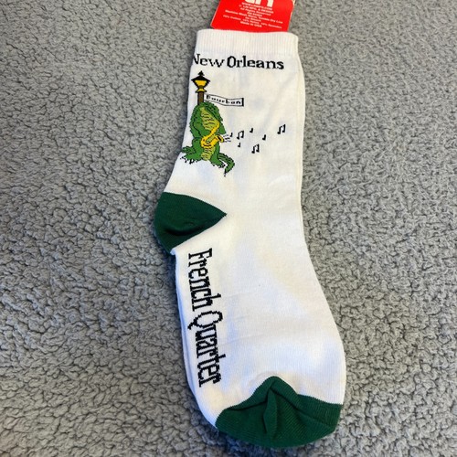 Vintage Orleans French Quarter Sock 9-11 Aligator Bourbon Street Notes Saxophone - Picture 5 of 10