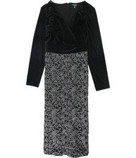 Ralph Lauren Womens Velvet Lace Cocktail Dress, Black, 10