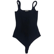 Altar'd State Bodysuit Womens XS Black Ribbed Knit Square Neck Sleeveless T7139