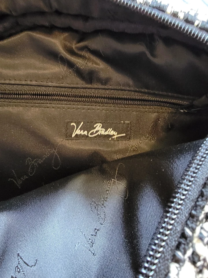 Vera Bradley столовая ручная сумка, твид с черный, белый, красный клетчатый узор, снят с производства - Изображение 4 из 4