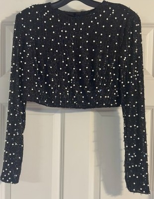 NWT Mable Sequin Pearl Cropped Quiet Luxury Mob Wife Glam Old Money Size M