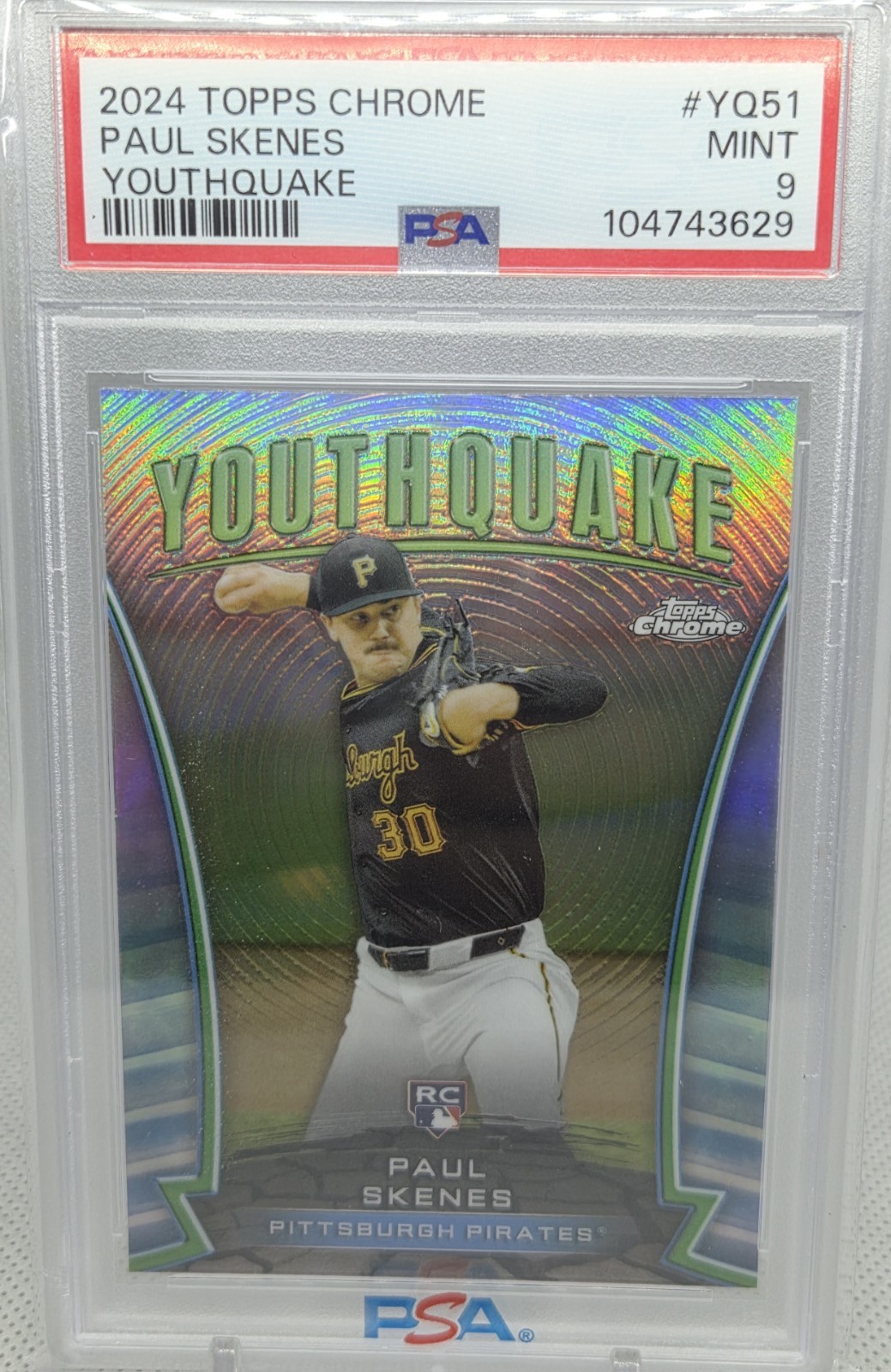 2024 TOPPS CHROME YOUTHQUAKE UPDATE #YQ51 PAUL SKENES ROOKIE RC PSA 9