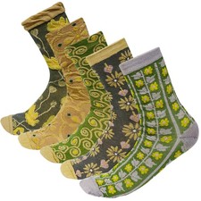 Dexspoeny 5 Pairs Women Vintage Floral Patterned Socks, Cute 4, Yellow