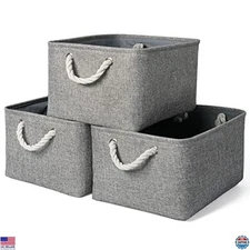 TheWarmHome 3-Piece Fabric Storage Bins - Large Collapsible Baskets with Handles