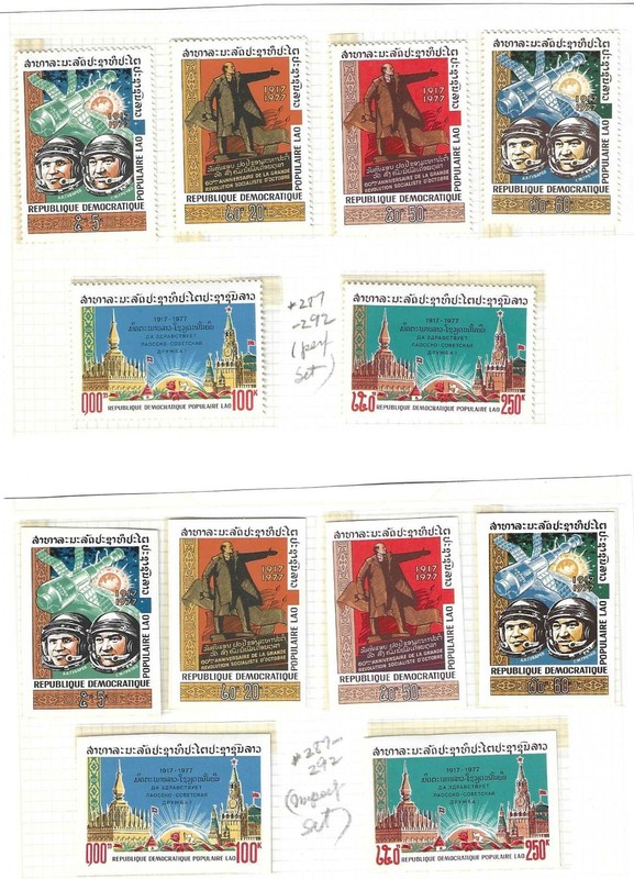 Laos-Space Topical  Sets: Scott 287-92 Perforated & 287-92 Footnote Imperfs Set