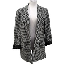 Zara Gingham Blazer Black White Check Open Front Chic 12 Office Work Corporate