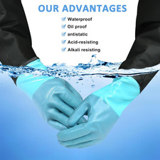 27" Chemical Resistant Gloves, Extra Long Elbow Length Rubber Glove with Cotton