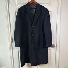 90s Chaps Ralph Lauren Overcoat Mens 46L Black Wool 80/20 Preppy Single Breasted