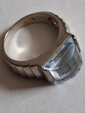 Stellar Art Deco style 925 sterling silver ring TH large aquamarine stone size 7