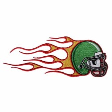 Football Helmet  Flames Embroidered Iron On Patch - Sports 100-C