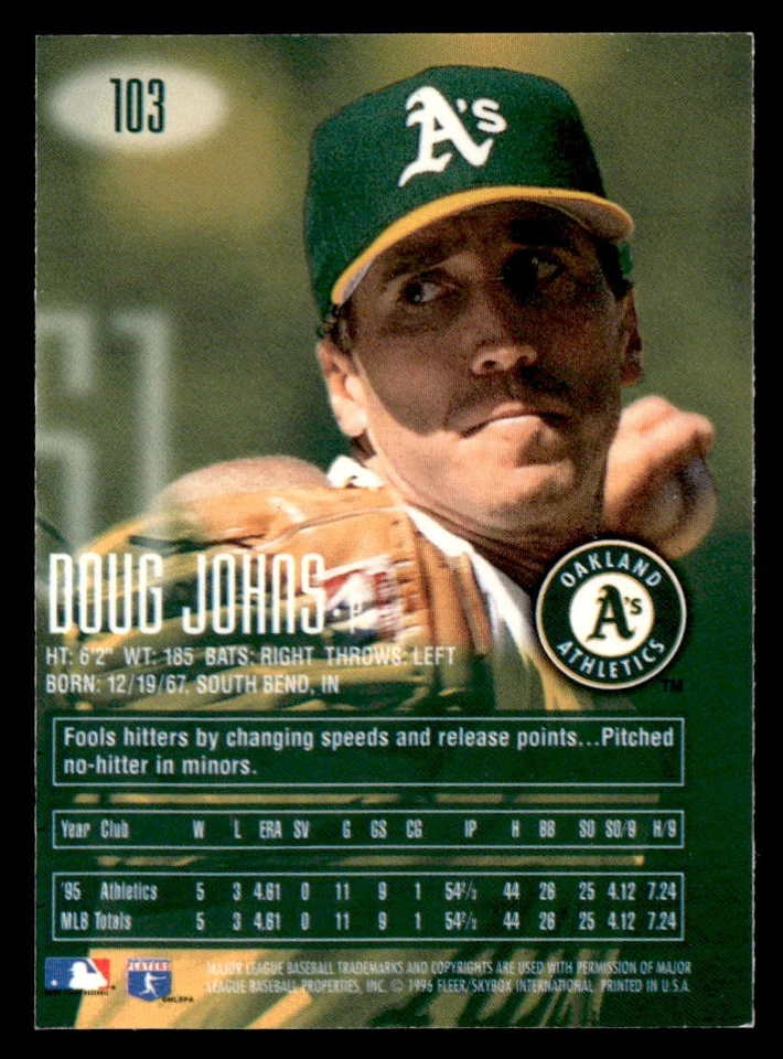 Doug Johns 1996 E-Motion XL Rookie Card #103 Oakland Athletics - Image 2 of 2