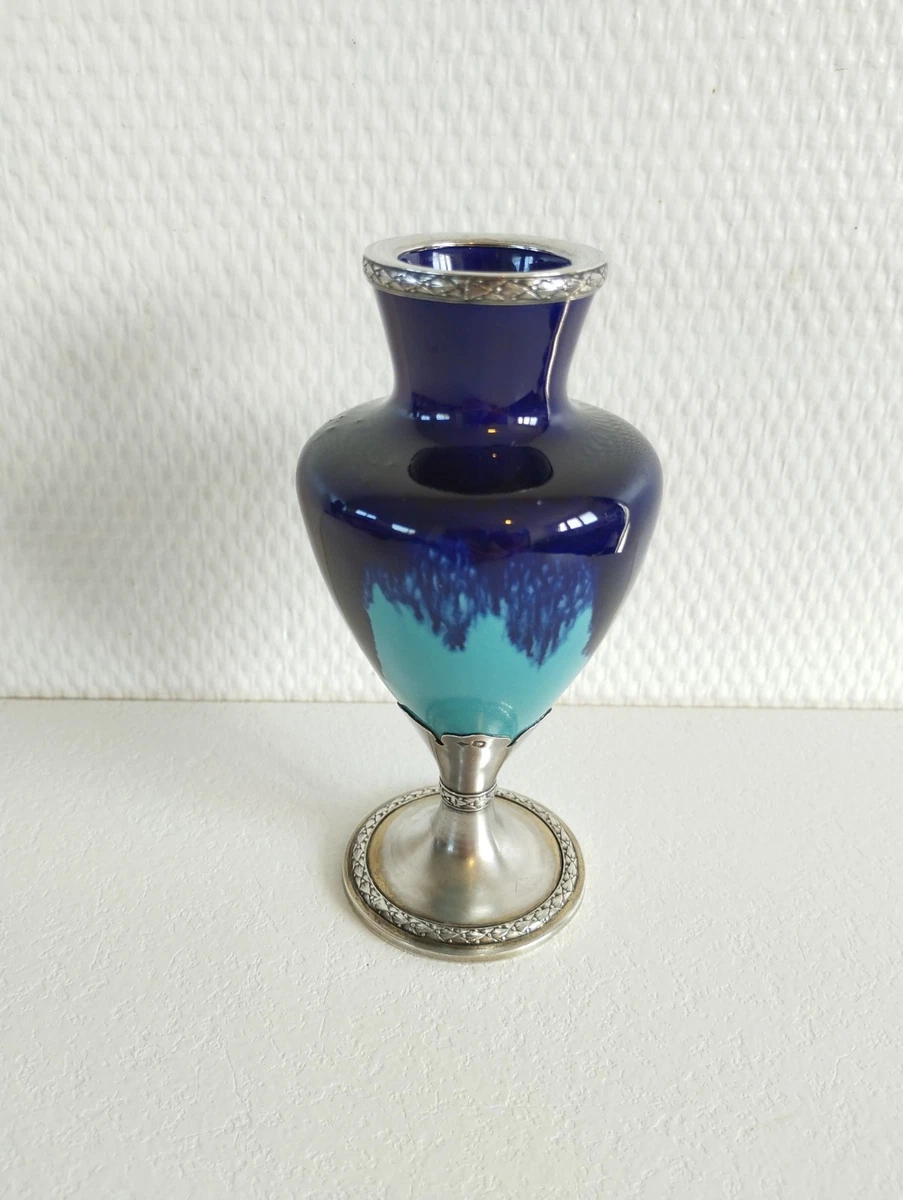 Ancien vase terre cuite peinture émaillée style oriental vintage