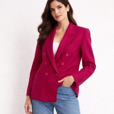 Vintage 80s Fuchsia 100 Wool Double Breasted Blazer Women's 6 Power Suit