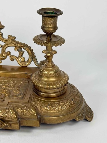 Antico calamaio da scrivania calamaio francese barocco vittoriano bronzo ottone - Foto 5 di 17