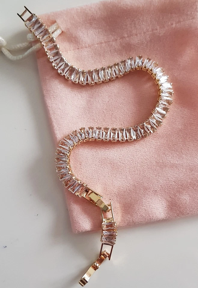 Edle Zirkonia TENNIS Schlangen ARMBAND 925 Silber Baguette Armkette Armreif GOLD - Bild 3 von 4