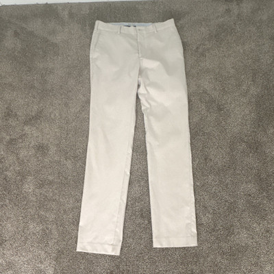 Peter Millar Men's White Cotton Blend Flat Front Dress Pants 30W34L Pockets