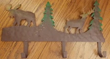 Wall Decorative Metal Organizer for Mount Hanging Rack 3 hooks Moose decor