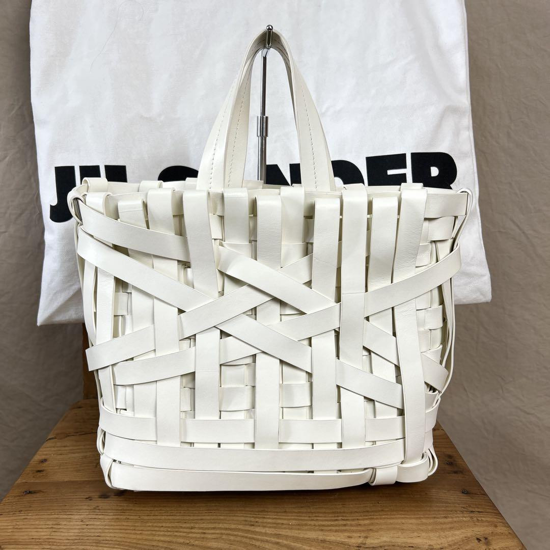 Jil Sander Woven Tote Medium Leather White Women Bag Jil Sander Woven Tote Medium Leather White Women Bag