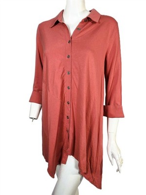 SOFT SURROUNDINGS Salmon Orange-Pink Jersey Button Tunic Top sz S