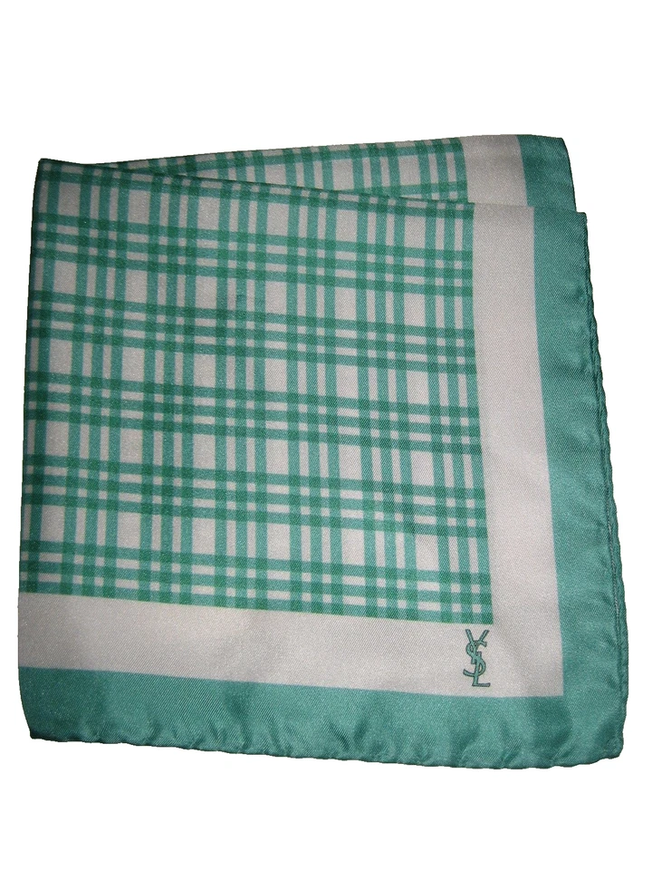 $140 NEW Mens Yves Saint Laurent YSL Green Silk Handkerchief Pocket Square 13x13 - Image 2 of 4
