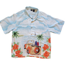 Vintage Car shirt Mens M by Cherokee Woody surfboards hawaiin flowers lightweigh