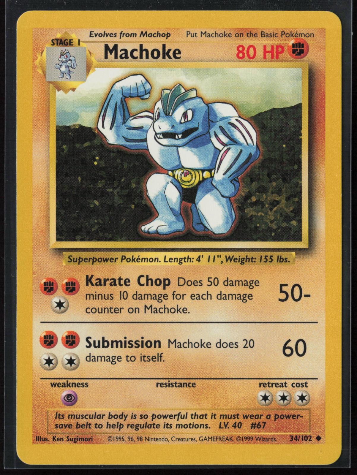 Machoke 34/102 Uncommon Base Set Unlimited Pokemon Near Mint