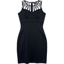 Black Cage Neckline Body con Mini Dress Sleeveless Cut Out Strappy Clubwear M