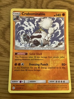Crabominable Pokemon Karte 122/236 R/ Holo - Gebraucht Sonne & Mond/C Finsternis Set - (BSR)