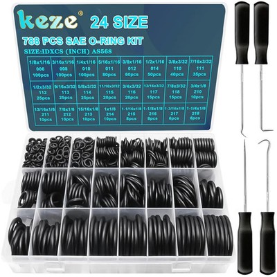 788 Pcs SAE Rubber O Ring Assortment Kit Buna-N 70A 24 Size USA Standard Inch O 
