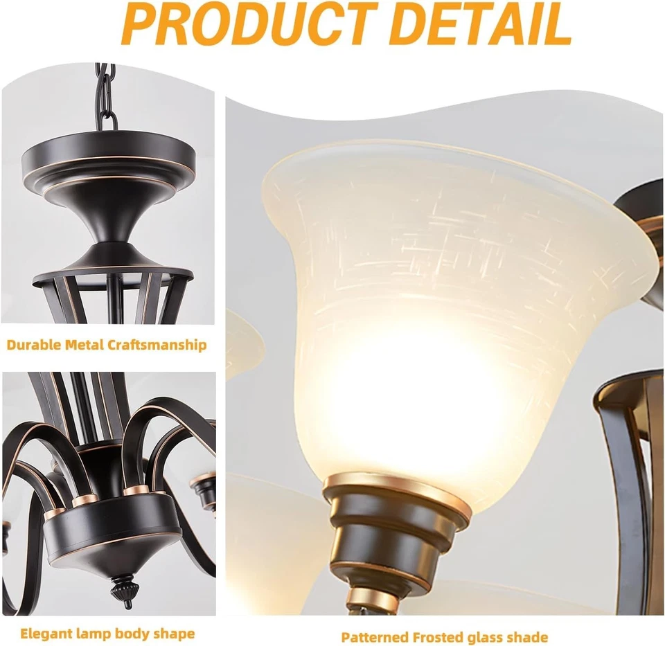 Lámparas de araña de 6 luces de granja con vidrio esmerilado, rústicas vintage47,2 ajustables Foto 2 de 4