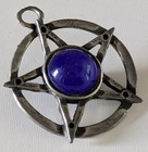 Vintage Pentagram Blue Glass Orb Pendant Star Wiccan Pentacle — photo 1