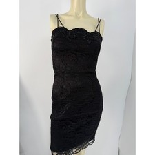 Jessica McClintock Gunne Sax Black Lace Sequin Cocktail Dress Juniors 7/8 S