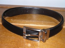 Gently Used Black Leather Belt with Brushed Stainless Steel Metal Buckle   44.5