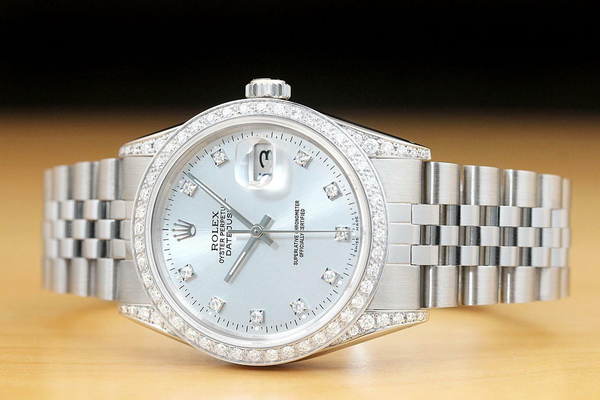MENS ROLEX DATEJUST 16014 FACTORY DIAMOND DIAL 18K GOLD DIAMOND