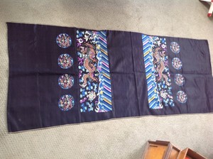 ANTIQUE CHINESE METALLIC STITCHED 5 CLAWS DRAGON EMBROIDERY SILK PANEL BEDCOVER