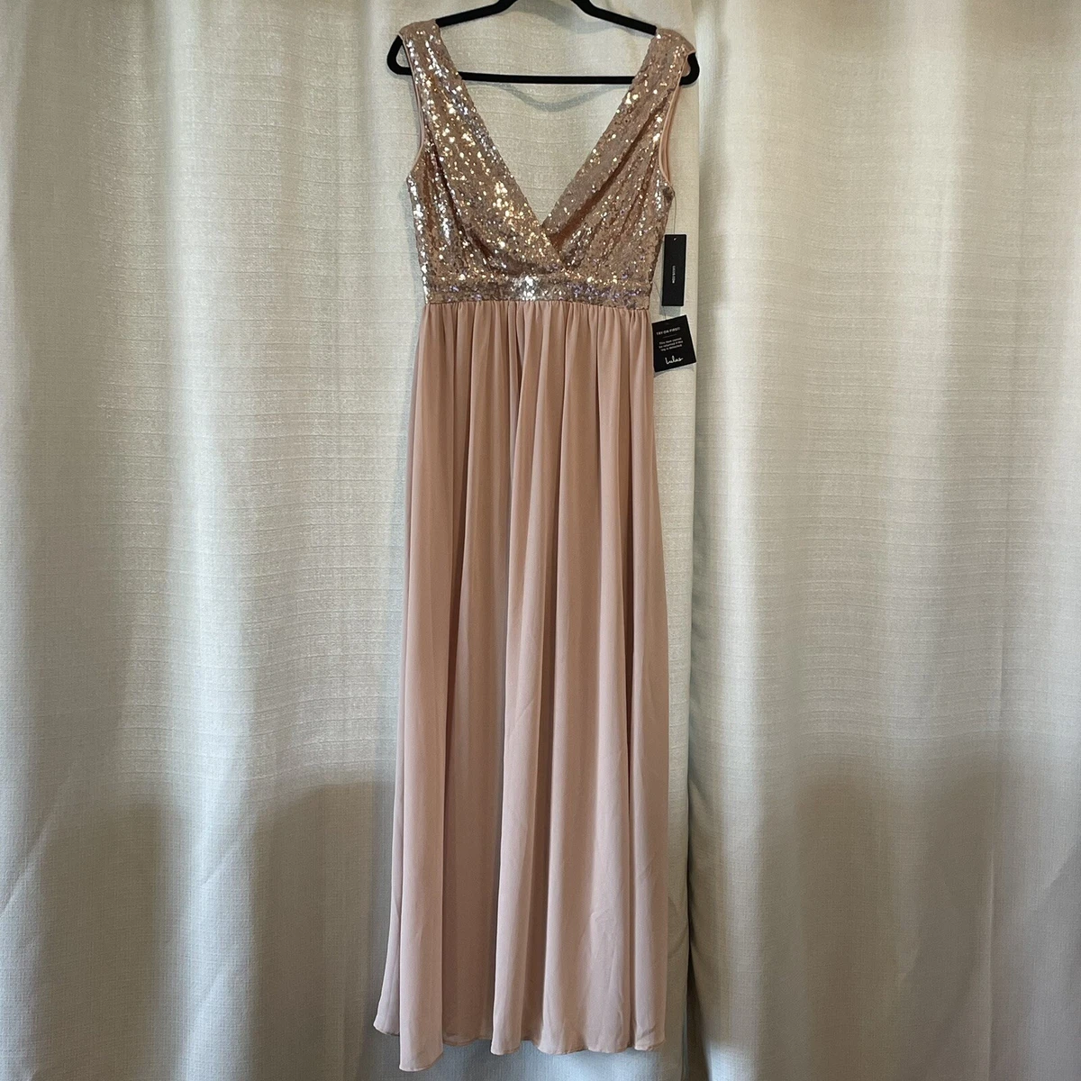 Lulus Elegant Encounter Rose Gold Sequin Maxi Dress Sz M NWT eBay