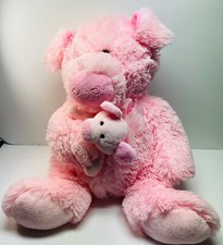KellyToy 16" Pig HoldingPiglet Pink Handcrafted Soft Fluffy Body Plush