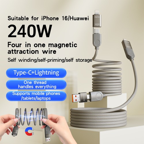 1.2M 240W Magnetyczny kabel szybkiego ładowania 4w1 do telefonu komórkowego USB typu A-C / C-C Multi kabel ładujący - Zdjęcie 2 z 11