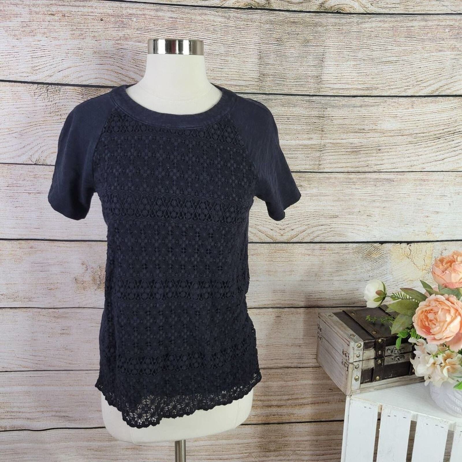 Madewell Crochet Mix Lace Blouse Tee Boho Black XS