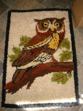 Vintage Owl Latch Hook Completed Rug Wall Hanging Owl Decor 26 x 38