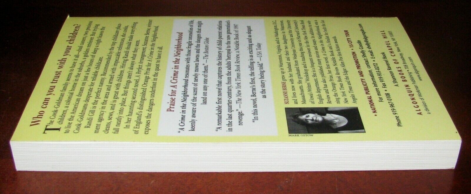 A Perfect Arrangement ARC Suzanne Berne Uncorrected Proof 1st Ed Paperback