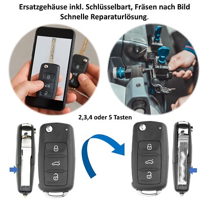 Schlüssel Gehäuse Rohling fräsen für VW T5 T6 Tiguan Touran UP Polo Sharan HAA