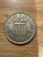 KING GEORGE VI SIXPENCE - 1944 - .500 SILVER - COIN GREAT BRITAIN