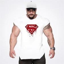 Men's Gym Superman Cotton Tank Tops Solid Vests Workout Fitness Sports Clothes